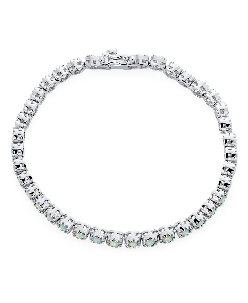 Bling Jewelry Dainty Round 37 In Milgrain Edge Setting Iridescent White Synthetic Opal Tennis Bracelet Rhodium Plated Sterling Silver 7"