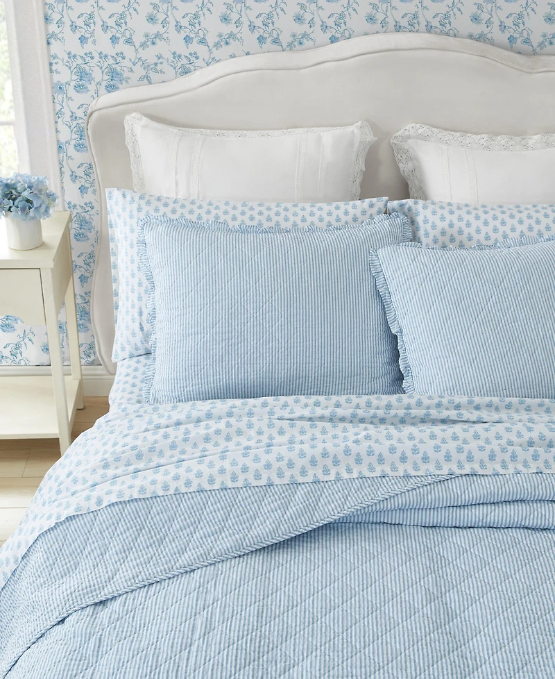 Laura Ashley Oxford Stripe Reversible Piece Quilt Set