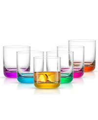 JoyJolt Hue Colored Double Old Fashion Whiskey Glass Tumbler - 10 oz, Set of 6