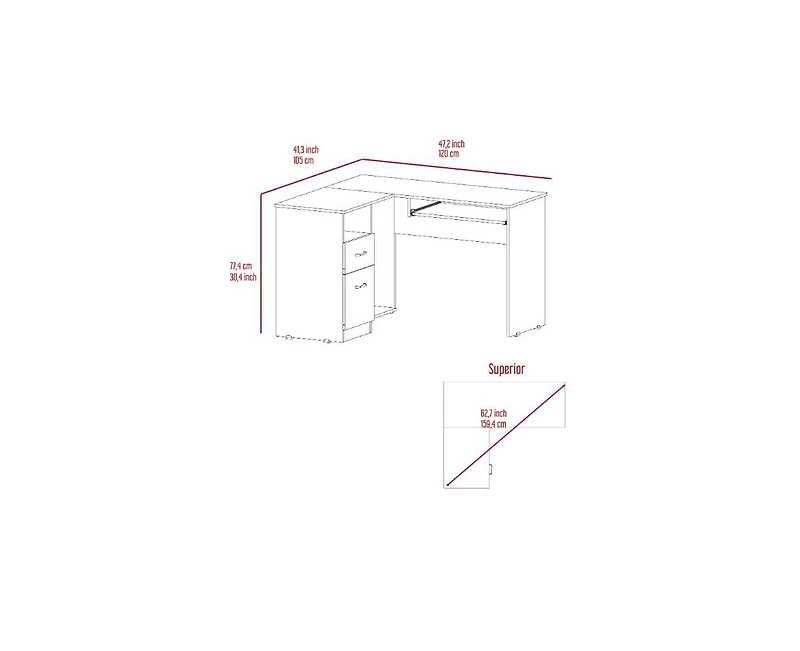 Fm Furniture Raleigh L-Shaped Desk, Two Drawers, One Shelf, Cpu Storage