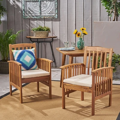 Streamdale Rustic Acacia Wood Dining Chairs with Water-Resistant Cushions