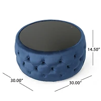 Simplie Fun Modern Glam Velvet Ottoman with Button-Tufted Stitch and Glass Top
