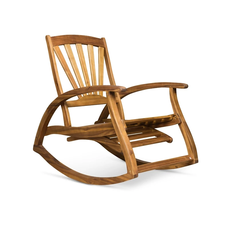 Simplie Fun All-Weather Acacia Wood Rocking Chair with Retractable Footrest
