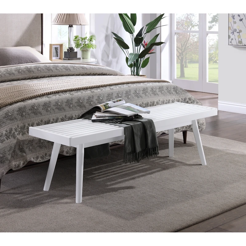 Streamdale Furniture Larwich White Solid Wood Slatted Bench