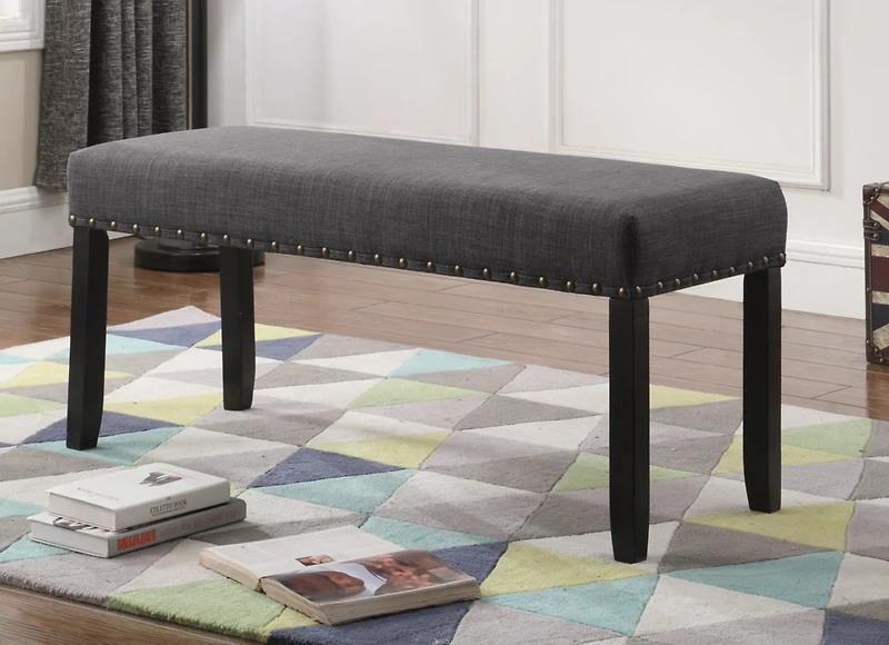 Streamdale Fabric Dining Bench with Nailhead Trim, Grey