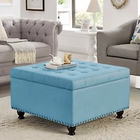 Streamdale Furniture Button Tufted Square Storage Ottoman with Wooden Legs for Living/Bedroom