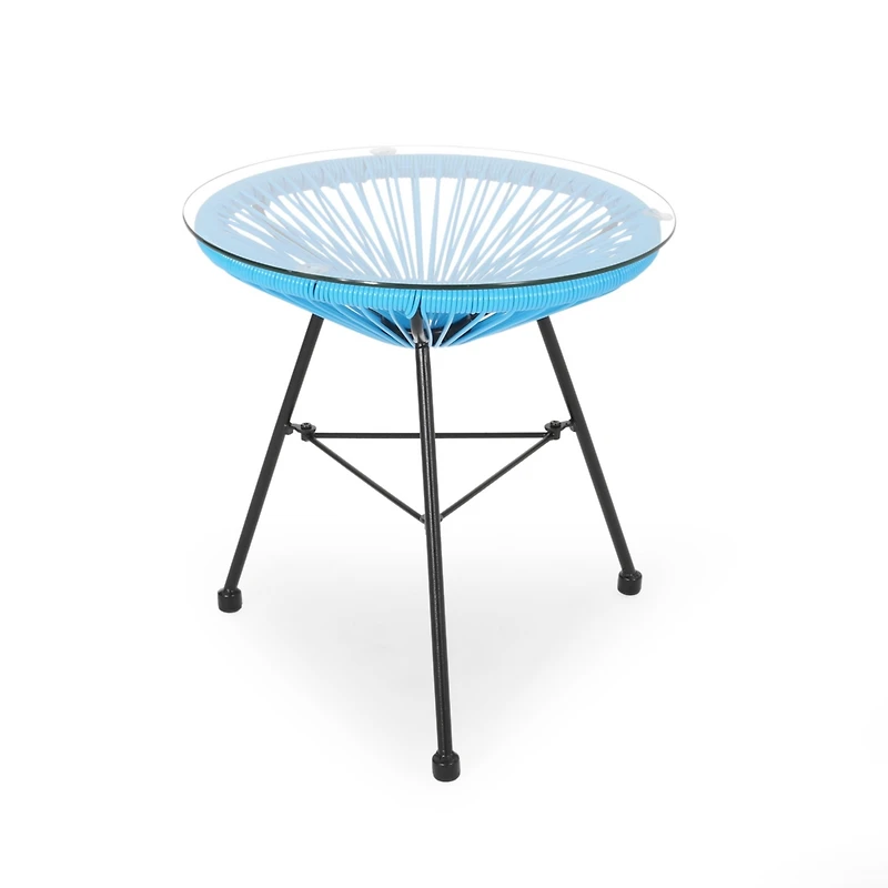 Streamdale Modern Rattan Side Table with Tempered Glass for Outdoor Decor