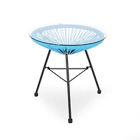 Streamdale Modern Rattan Side Table with Tempered Glass for Outdoor Decor