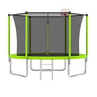 Streamdale Furniture 8FT Trampoline with Safety Enclosure Net, Basketball Hoop, Ladder