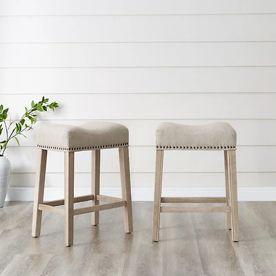 Streamdale Tan 24" Counter Stools, Upholstered, Backless, Set of 2