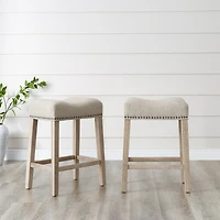 Streamdale Tan 24" Counter Stools, Upholstered, Backless, Set of 2