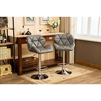 Simplie Fun Contemporary Tufted Adjustable Height Hidraulic Bar Stools, Set of 2, Grey