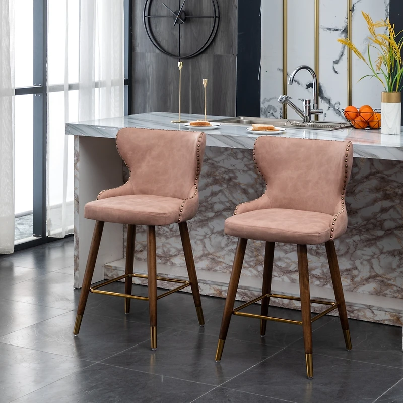 Streamdale Furniture Mid-Century Suede-Like Counter Height Stools with Wing-Back Seat and Nailhead Trim