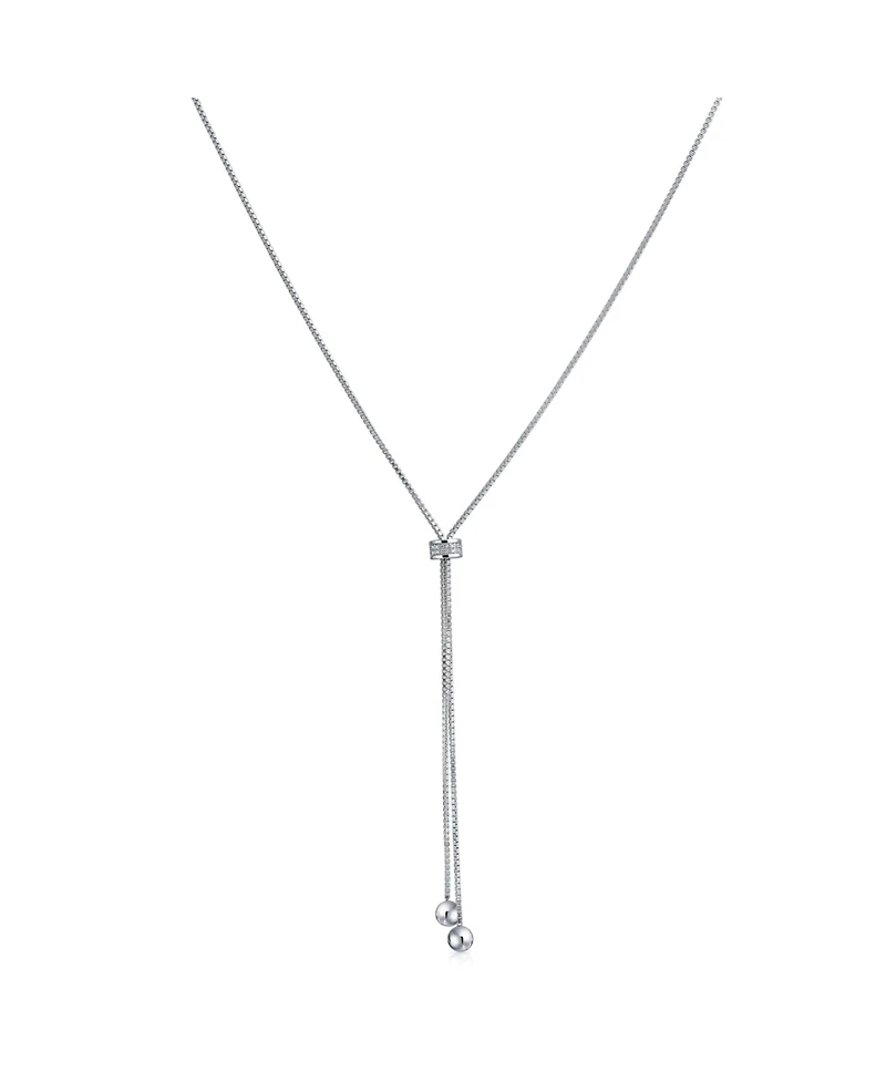 Bling Jewelry Minimalist Cz Geometric Round Ball Linear Lariat Tassel Y Slide Necklace Sterling Silver Adjustable