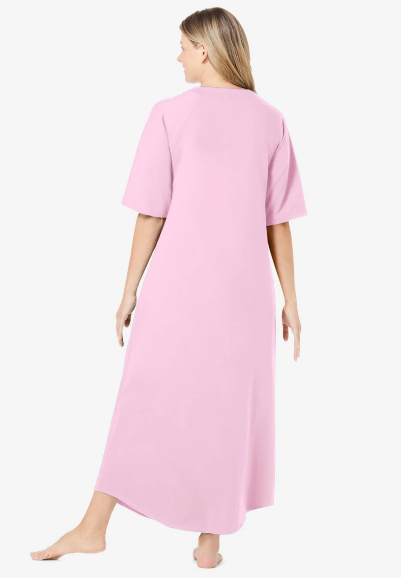 Dreams & Co. Women's Plus Size Petite Long French Terry Zip-Front Robe