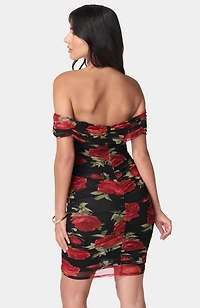 bebe Women's Off Shoulder Mesh Dress