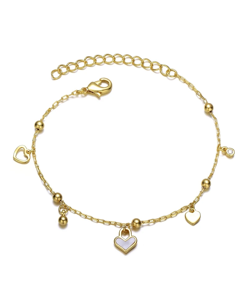 GiGiGirl 14k Yellow Gold Plated Adjustable Bracelet with Heart Charms and Beads for Kids