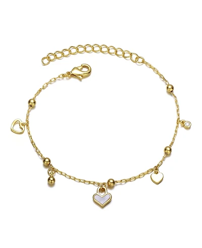 GiGiGirl 14k Yellow Gold Plated Adjustable Bracelet with Heart Charms and Beads for Kids