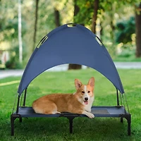 PawHut Elevated Portable Dog Cot with Uv Protection Canopy Shade,