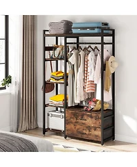 Tribesigns Freestanding Closet Organizer, Clothes Rack with Drawers and Shelves, Heavy Duty Garment Rack Hanging Clothing Wardrobe Storage Closet for