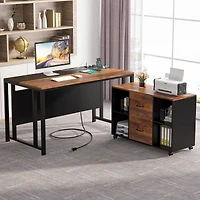 Tribesigns L-Shaped Computer Desk with Power Outlet and Drawer Cabinet, 55 inch Large Executive Office Desk with Lateral File Cabinet