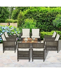 Costway 10PCS Patio Rattan Furniture Set Cushioned Sofa Armrest Wooden Tabletop