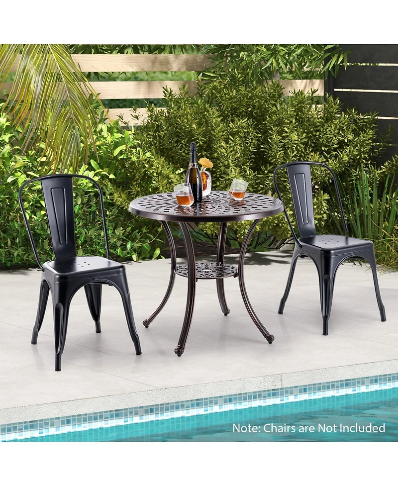 Slickblue Patio Cast Aluminum Table 31 Inch Diameter Round Table with Umbrella Hole-Copper