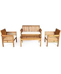 Gymax 4PCS Wooden Patio Conversation Set Outdoor Furniture Set w/ Cushion