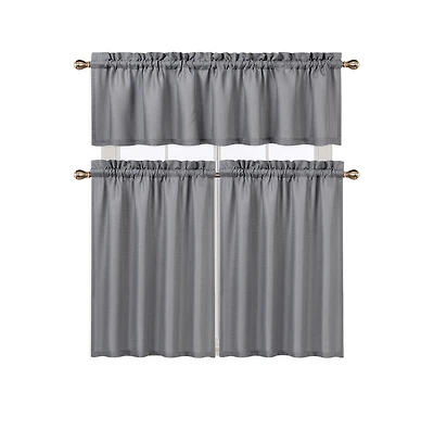 Caromio 3Pc Waffle Weave Rod Pocket Kitchen Curtain Tier and Valance Set