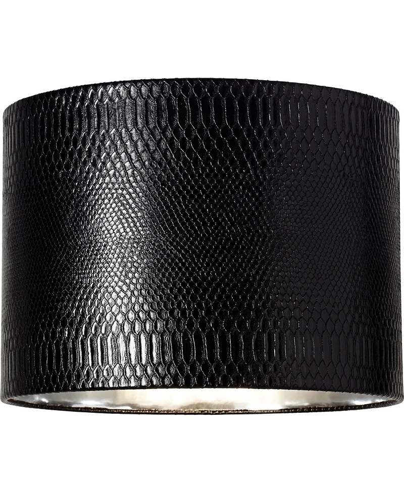 Springcrest Reptile Print Medium Drum Lamp Shade with Silver Lining 15" Top x 15" Bottom x 11" Slant (Spider) Replacement with Harp and