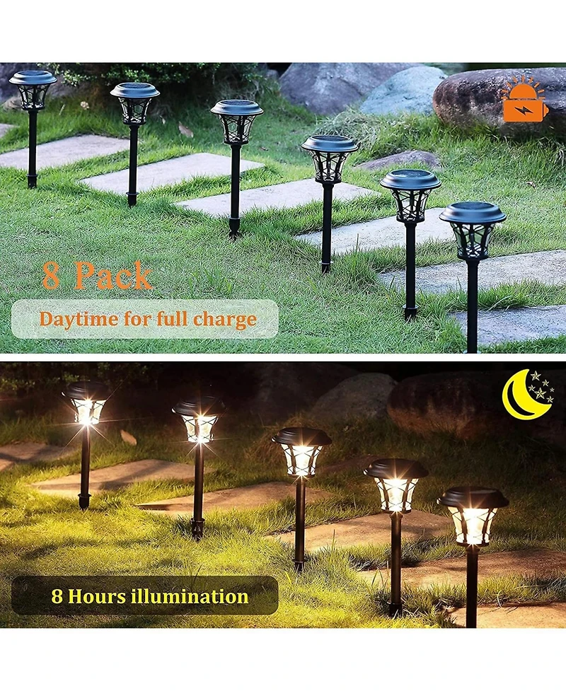 Maggift 8 Pack Solar Pathway Lights, 25 Lumen, Stainless Steel & Glass