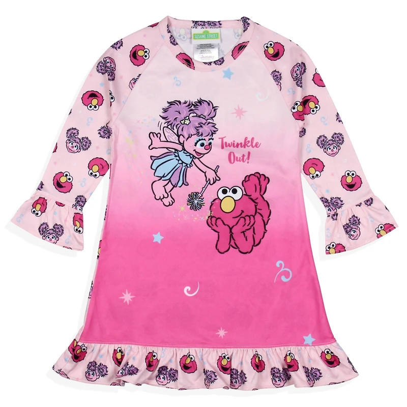 Sesame Street Toddler Girls Twinkle Out Elmo Abby Cadabby Raglan Pajama Nightgown