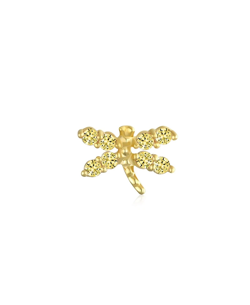 Bling Jewelry Tiny 14K Gold Cubic Zirconia Canary Yellow Helix Cartilage Ear Lobe Piercing Daith Dragonfly Firefly Butterfly 1 Piece Stud Earring Scre