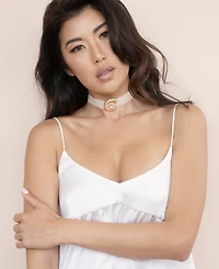 Ettika 18k Gold Plated Swirled Shell Pendant Beige Velvet Choker