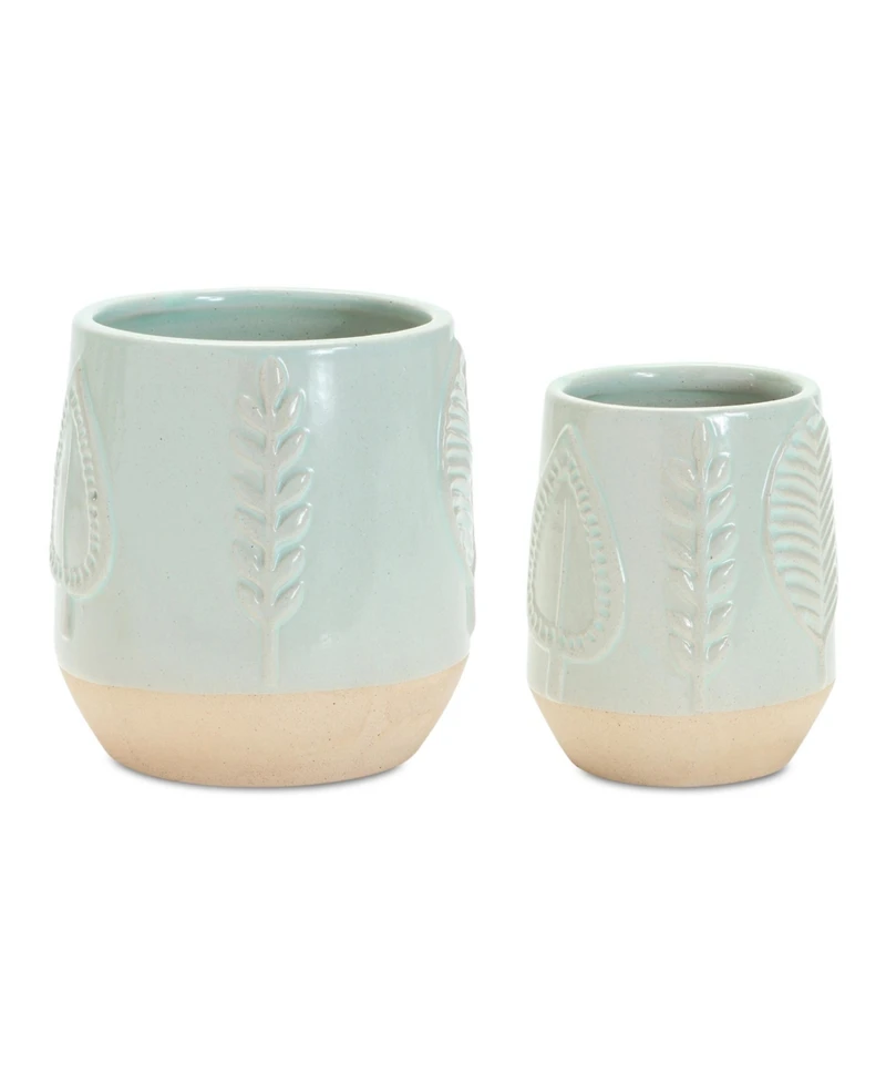 Slickblue Two-tone Porcealin Planter With Leaf Design (Set of 2)