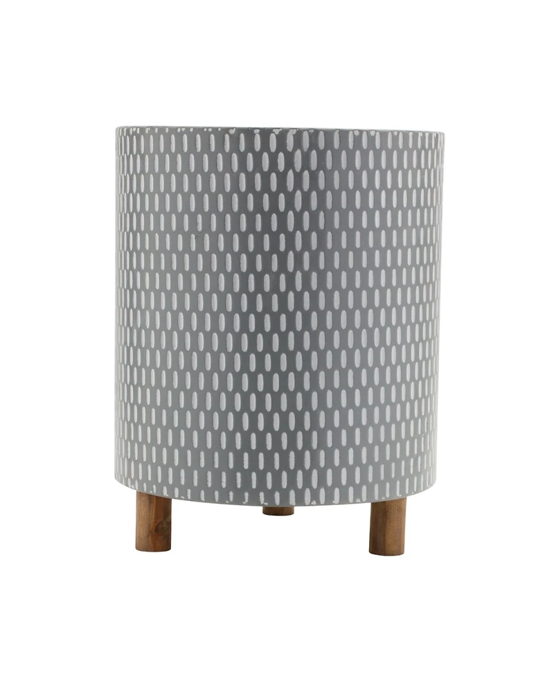 Slickblue Iron Metal Planter With Geometric Design And Wood Legs (Set of 3)