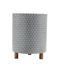 Slickblue Iron Metal Planter With Geometric Design And Wood Legs (Set of 3)