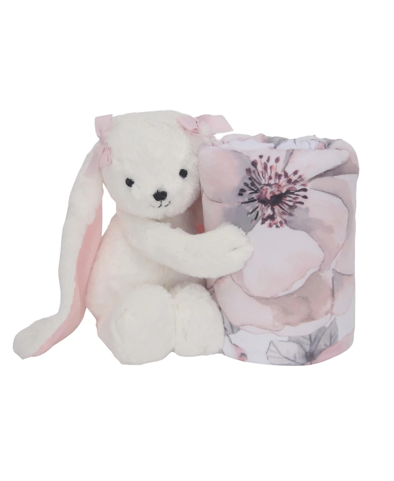 Lambs & Ivy Floral Blanket & White Plush Bunny Stuffed Animal Toy Baby Gift Set
