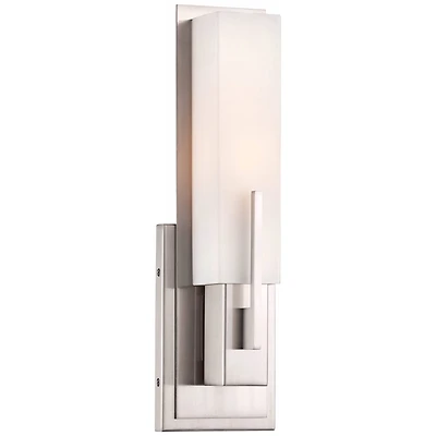 Possini Euro Design Midtown Modern Wall Light Sconce Satin Nickel Hardwired 4 1/2" Wide Fixture White Glass Rectangular Shade for Bedroom Bathroom Bed