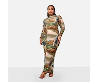 Rebdolls Plus Size Bali Mesh Abstract Print Maxi Boycon Dress