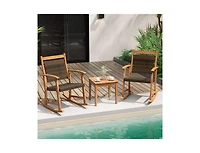 Slickblue 3 Pieces Acacia Wood Patio Rocking Chair Set with Side Table