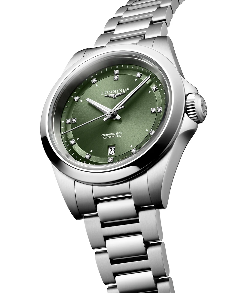 Longines Women's Swiss Automatic Conquest Diamond (1/20 ct. t.w.) Stainless Steel Bracelet Watch 30mm