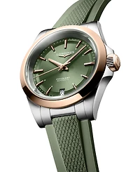 Longines Women's Swiss Automatic Conquest Green Rubber Strap Watch 34mm