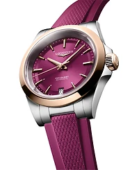 Longines Women's Swiss Automatic Conquest Purple Rubber Strap Watch 34mm