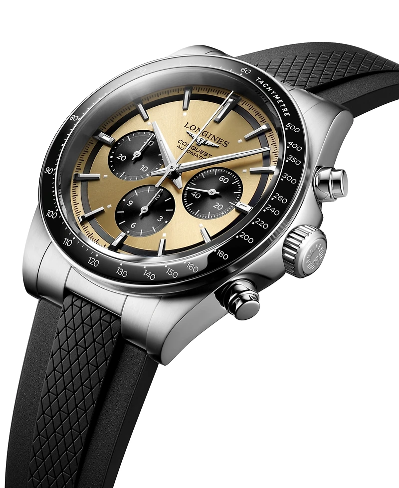 Longines Men's Swiss Automatic Chronograph Conquest Rubber Strap Watch 42mm