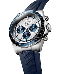 Longines Men's Swiss Automatic Chronograph Conquest Blue Rubber Strap Watch 42mm