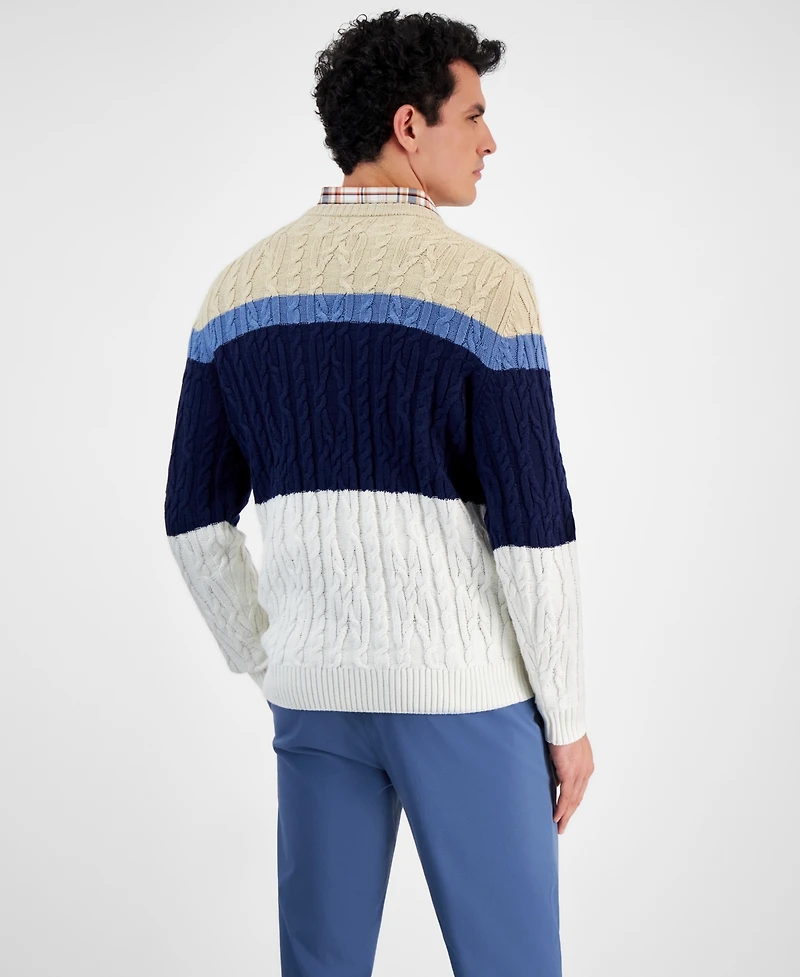 Club Room Men's Colorblocked Cable Sweater, Created for Macy's