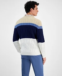 Club Room Men's Colorblocked Cable Sweater, Created for Macy's