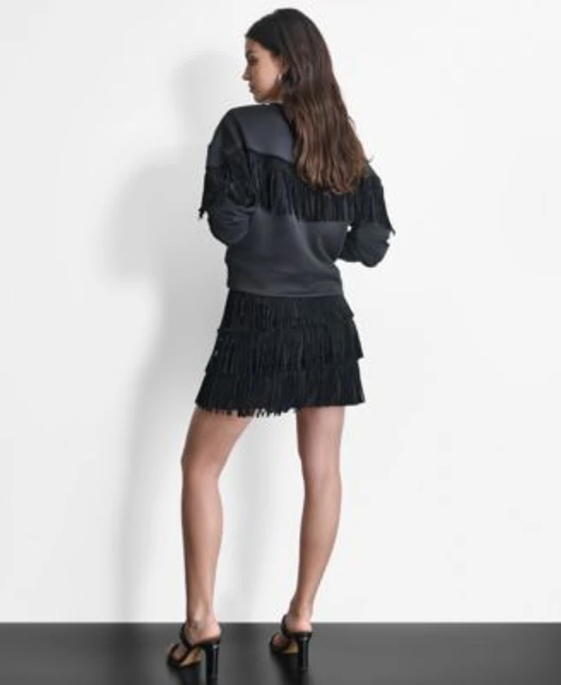 Dkny Womens Embellished Fringe Top Studded Fringe Mini Skirt