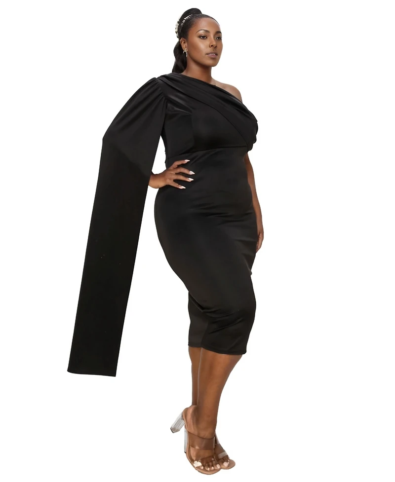 L I V D Plus Spade One Shoulder Cape Dress